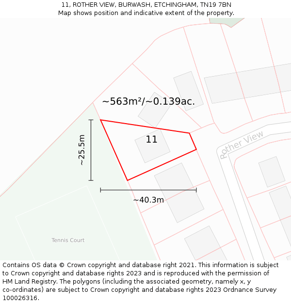 11, ROTHER VIEW, BURWASH, ETCHINGHAM, TN19 7BN: Plot and title map