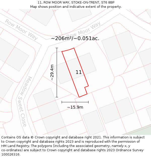 11, ROW MOOR WAY, STOKE-ON-TRENT, ST6 8BP: Plot and title map