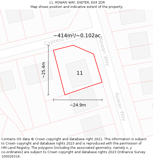 11, ROWAN WAY, EXETER, EX4 2DR: Plot and title map