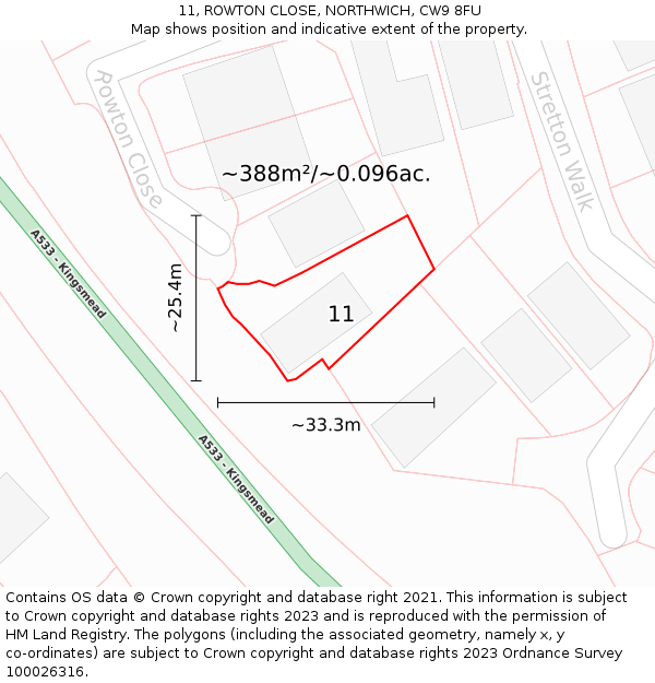 11, ROWTON CLOSE, NORTHWICH, CW9 8FU: Plot and title map