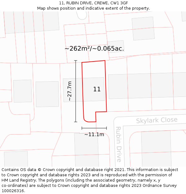 11, RUBIN DRIVE, CREWE, CW1 3GF: Plot and title map