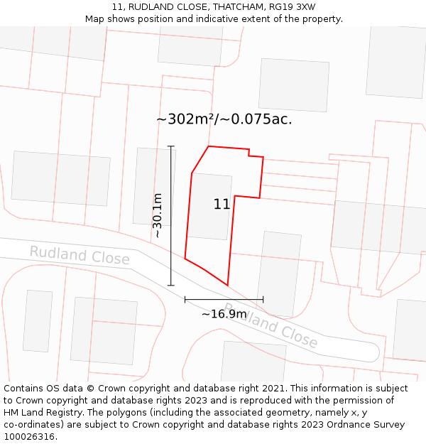 11, RUDLAND CLOSE, THATCHAM, RG19 3XW: Plot and title map