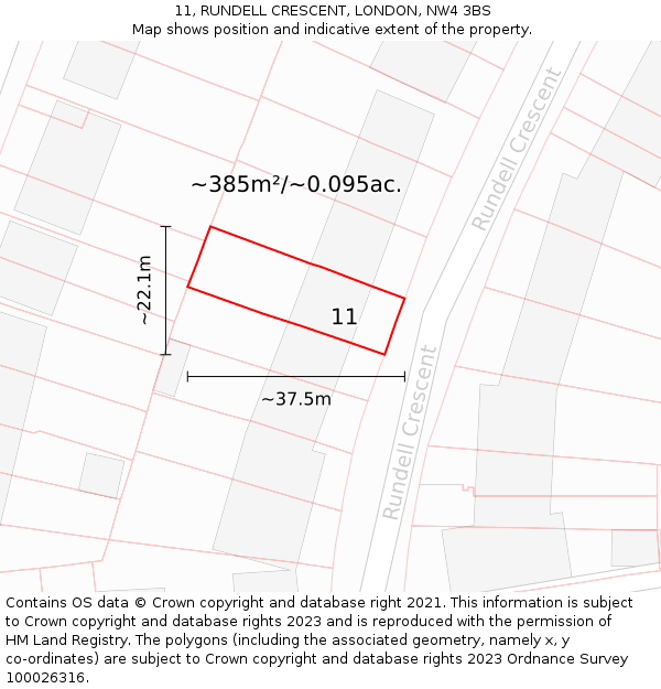 11, RUNDELL CRESCENT, LONDON, NW4 3BS: Plot and title map