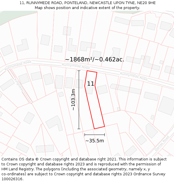 11, RUNNYMEDE ROAD, PONTELAND, NEWCASTLE UPON TYNE, NE20 9HE: Plot and title map