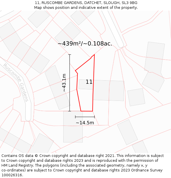 11, RUSCOMBE GARDENS, DATCHET, SLOUGH, SL3 9BG: Plot and title map