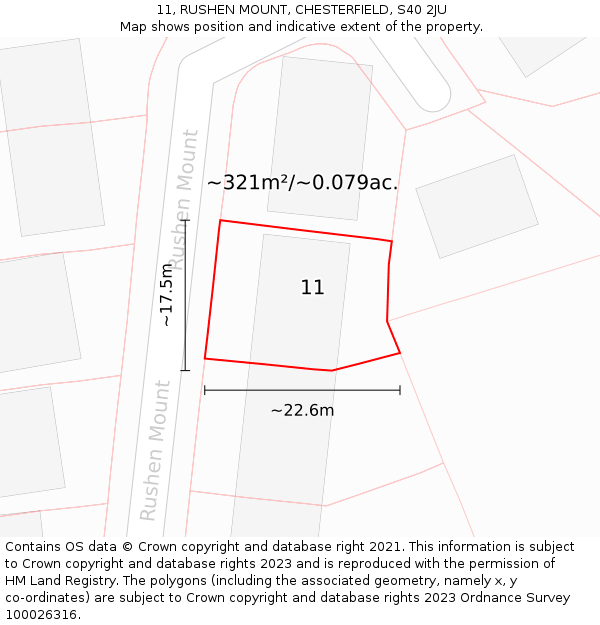11, RUSHEN MOUNT, CHESTERFIELD, S40 2JU: Plot and title map