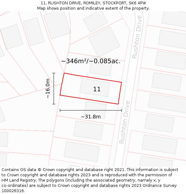 11, RUSHTON DRIVE, ROMILEY, STOCKPORT, SK6 4PW: Plot and title map