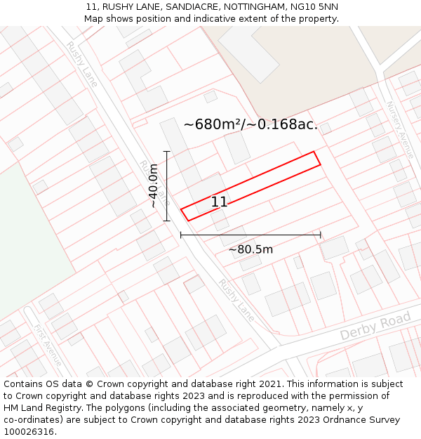 11, RUSHY LANE, SANDIACRE, NOTTINGHAM, NG10 5NN: Plot and title map