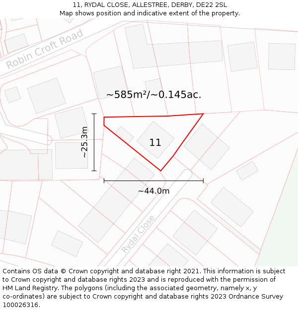 11, RYDAL CLOSE, ALLESTREE, DERBY, DE22 2SL: Plot and title map