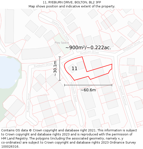 11, RYEBURN DRIVE, BOLTON, BL2 3FP: Plot and title map