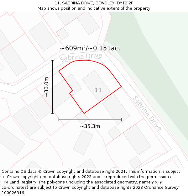 11, SABRINA DRIVE, BEWDLEY, DY12 2RJ: Plot and title map