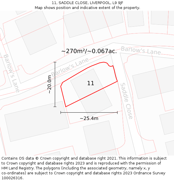 11, SADDLE CLOSE, LIVERPOOL, L9 9JF: Plot and title map