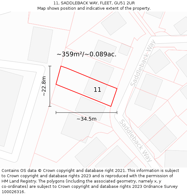 11, SADDLEBACK WAY, FLEET, GU51 2UR: Plot and title map