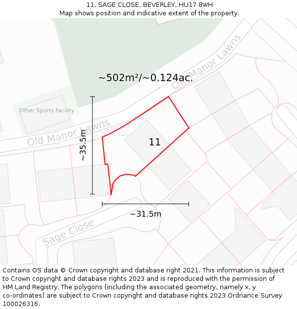 11, SAGE CLOSE, BEVERLEY, HU17 8WH: Plot and title map