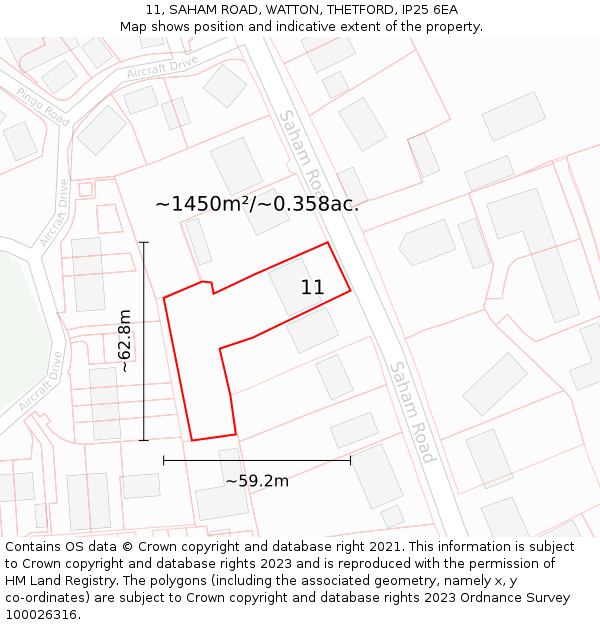 11, SAHAM ROAD, WATTON, THETFORD, IP25 6EA: Plot and title map