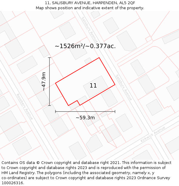 11, SALISBURY AVENUE, HARPENDEN, AL5 2QF: Plot and title map