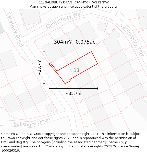 11, SALISBURY DRIVE, CANNOCK, WS12 3YW: Plot and title map