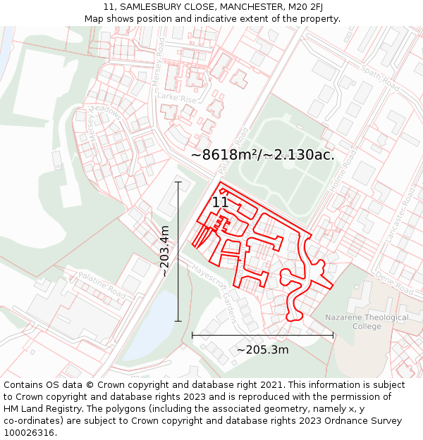 11, SAMLESBURY CLOSE, MANCHESTER, M20 2FJ: Plot and title map