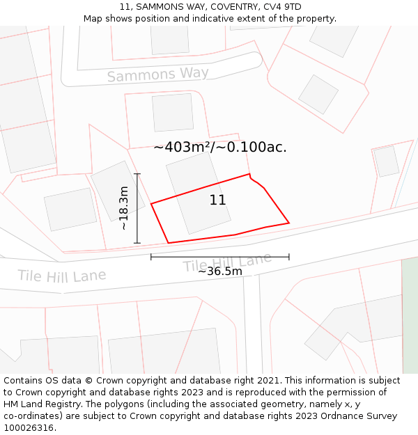 11, SAMMONS WAY, COVENTRY, CV4 9TD: Plot and title map