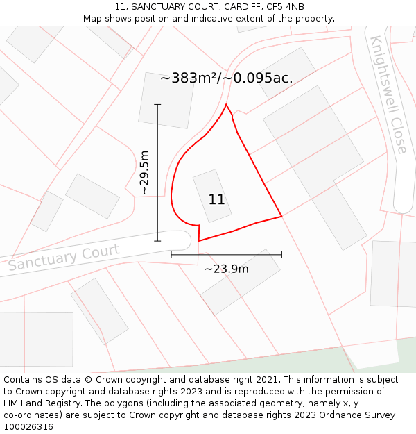 11, SANCTUARY COURT, CARDIFF, CF5 4NB: Plot and title map