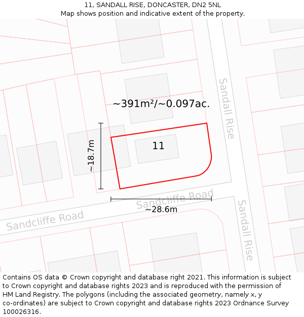 11, SANDALL RISE, DONCASTER, DN2 5NL: Plot and title map