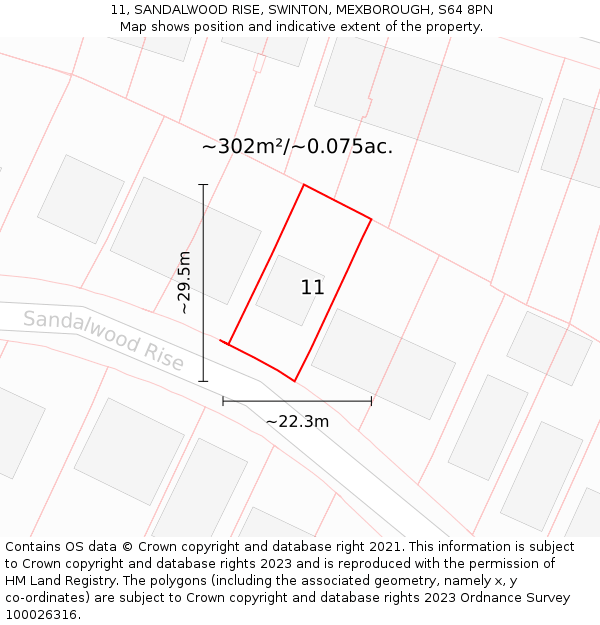 11, SANDALWOOD RISE, SWINTON, MEXBOROUGH, S64 8PN: Plot and title map