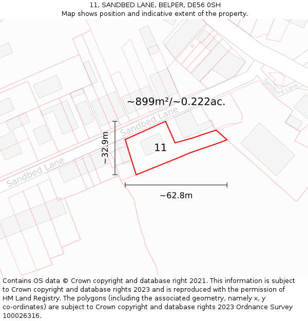 11, SANDBED LANE, BELPER, DE56 0SH: Plot and title map