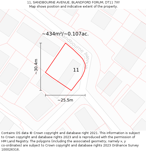 11, SANDBOURNE AVENUE, BLANDFORD FORUM, DT11 7XY: Plot and title map