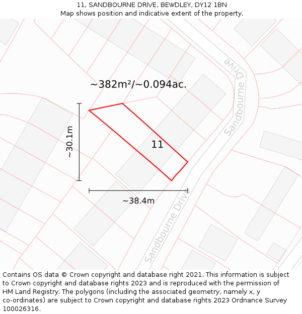 11, SANDBOURNE DRIVE, BEWDLEY, DY12 1BN: Plot and title map