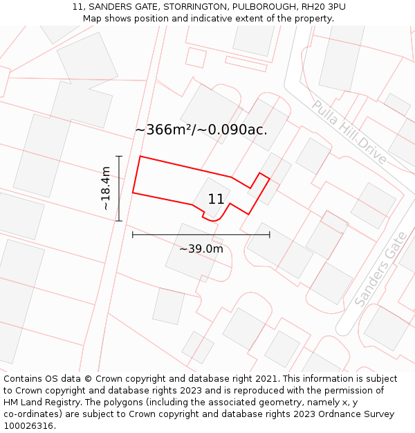 11, SANDERS GATE, STORRINGTON, PULBOROUGH, RH20 3PU: Plot and title map