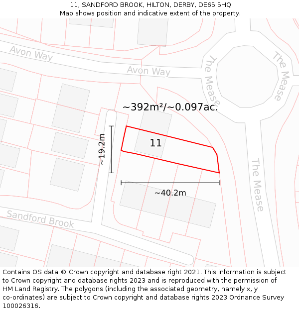 11, SANDFORD BROOK, HILTON, DERBY, DE65 5HQ: Plot and title map