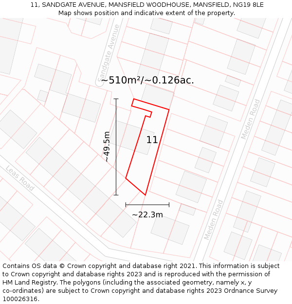 11, SANDGATE AVENUE, MANSFIELD WOODHOUSE, MANSFIELD, NG19 8LE: Plot and title map