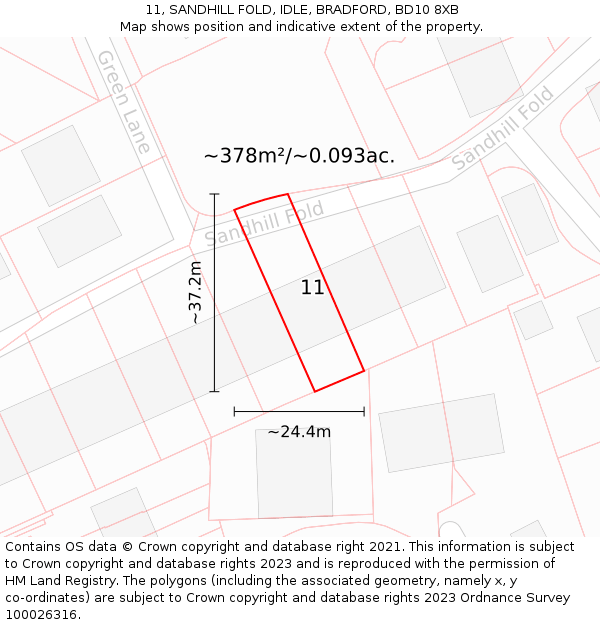 11, SANDHILL FOLD, IDLE, BRADFORD, BD10 8XB: Plot and title map