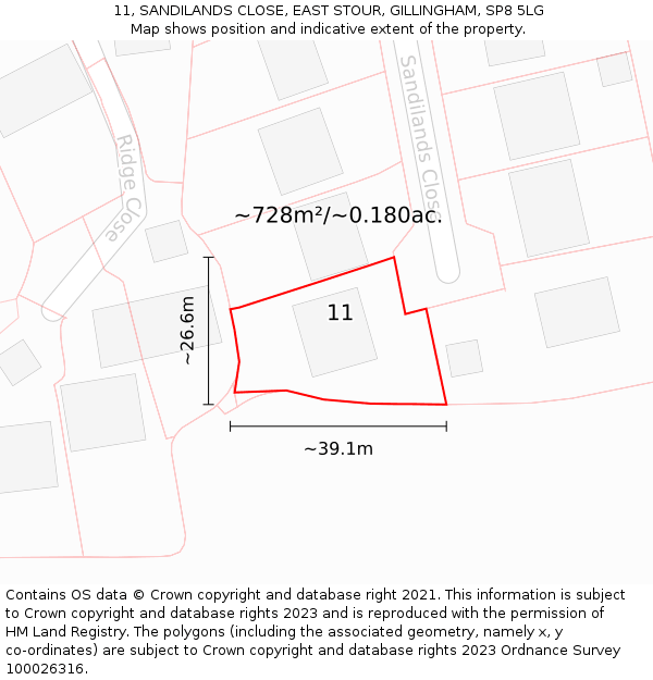 11, SANDILANDS CLOSE, EAST STOUR, GILLINGHAM, SP8 5LG: Plot and title map