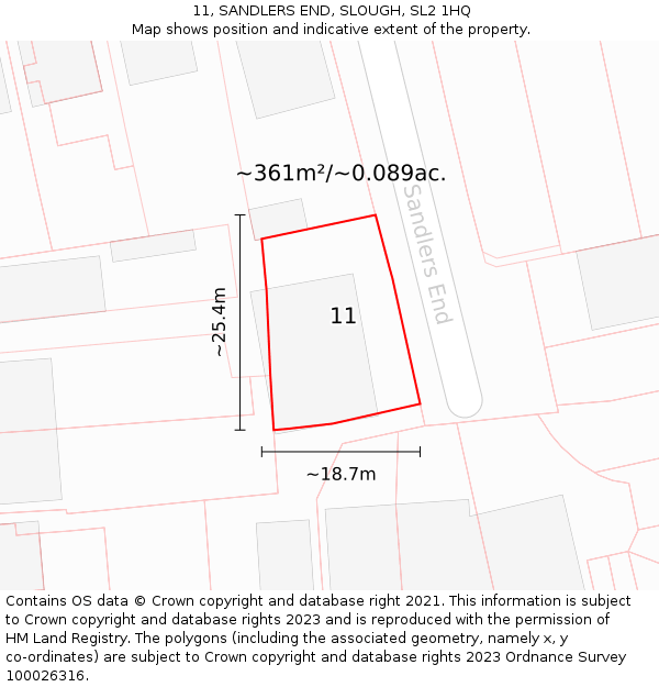 11, SANDLERS END, SLOUGH, SL2 1HQ: Plot and title map