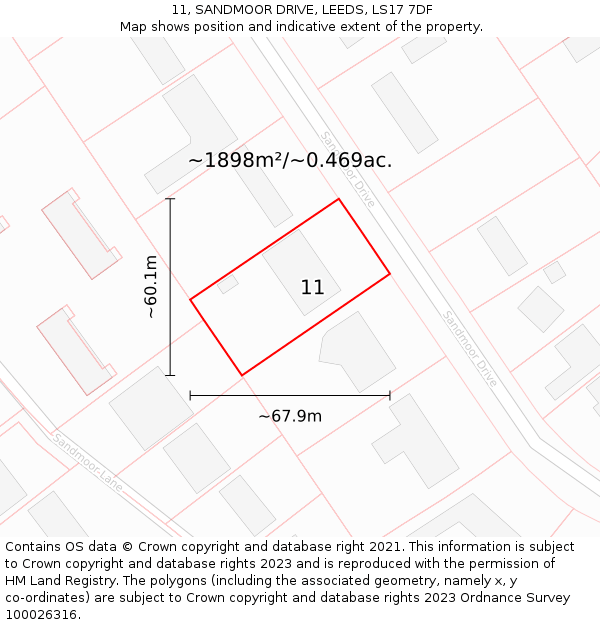 11, SANDMOOR DRIVE, LEEDS, LS17 7DF: Plot and title map