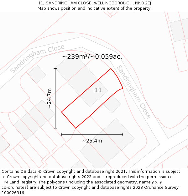 11, SANDRINGHAM CLOSE, WELLINGBOROUGH, NN8 2EJ: Plot and title map