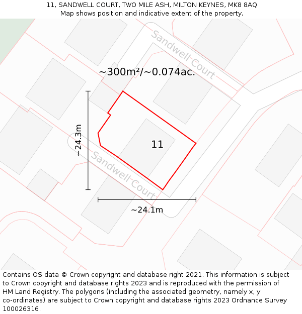 11, SANDWELL COURT, TWO MILE ASH, MILTON KEYNES, MK8 8AQ: Plot and title map