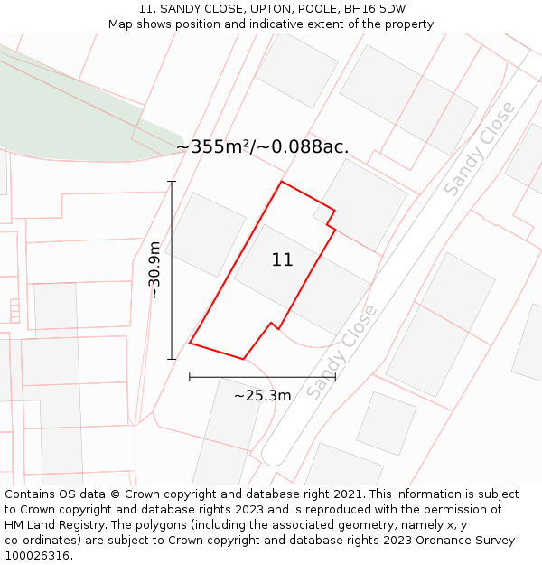 11, SANDY CLOSE, UPTON, POOLE, BH16 5DW: Plot and title map