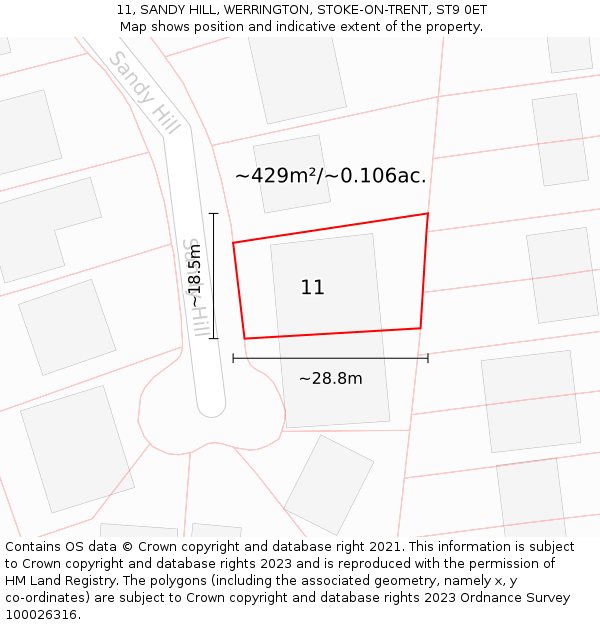 11, SANDY HILL, WERRINGTON, STOKE-ON-TRENT, ST9 0ET: Plot and title map