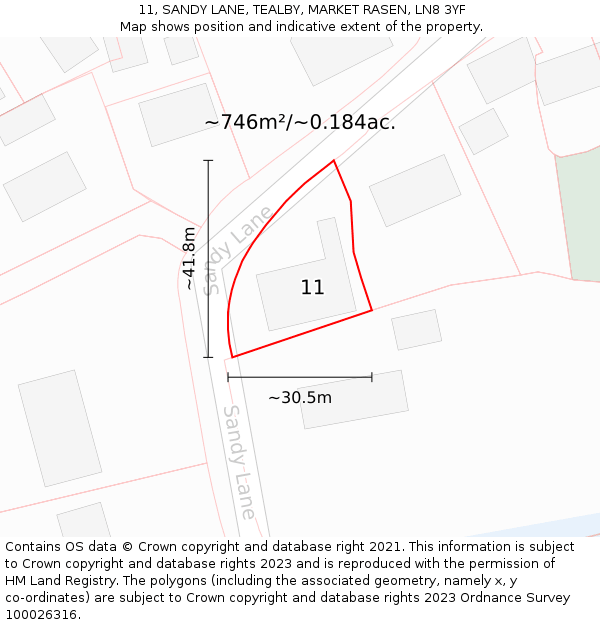 11, SANDY LANE, TEALBY, MARKET RASEN, LN8 3YF: Plot and title map