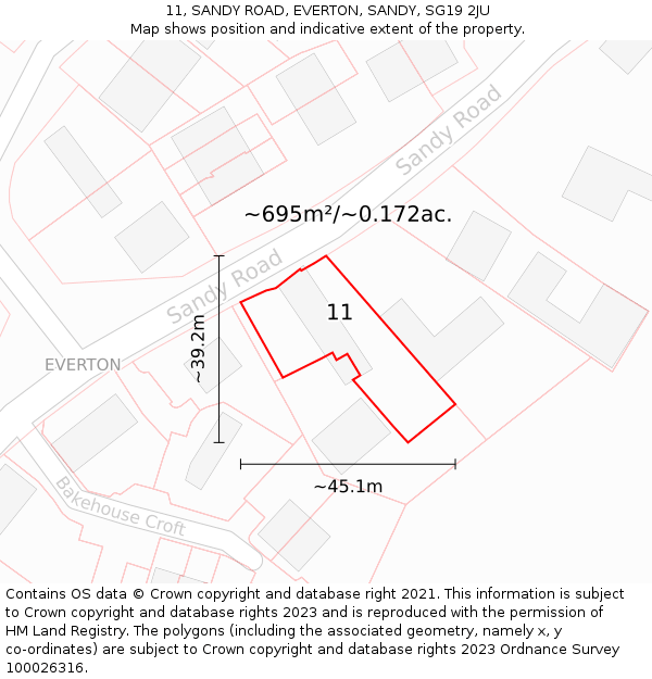 11, SANDY ROAD, EVERTON, SANDY, SG19 2JU: Plot and title map