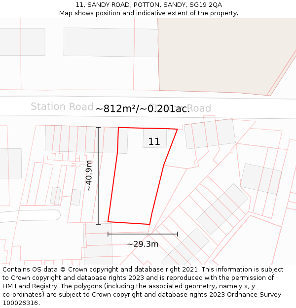 11, SANDY ROAD, POTTON, SANDY, SG19 2QA: Plot and title map