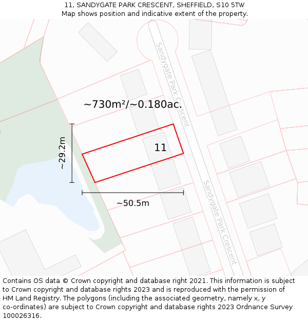 11, SANDYGATE PARK CRESCENT, SHEFFIELD, S10 5TW: Plot and title map