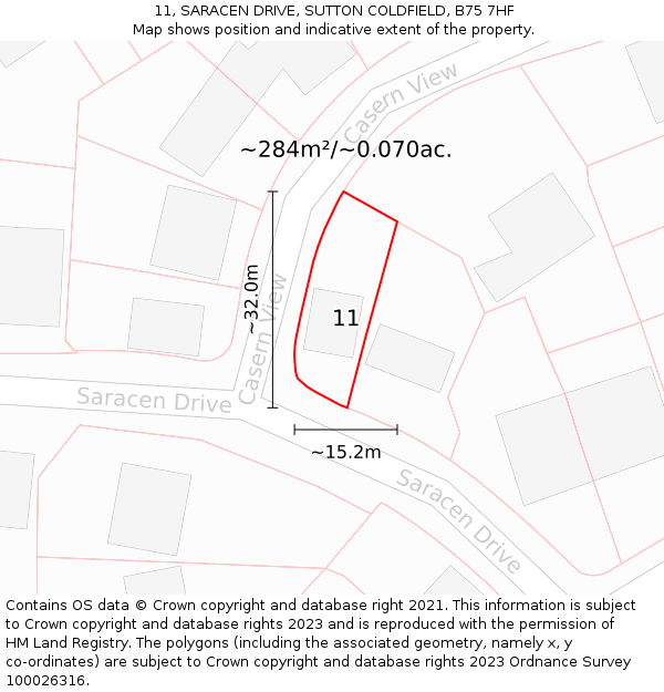 11, SARACEN DRIVE, SUTTON COLDFIELD, B75 7HF: Plot and title map