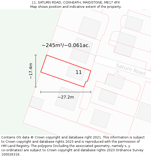 11, SATURN ROAD, COXHEATH, MAIDSTONE, ME17 4FX: Plot and title map
