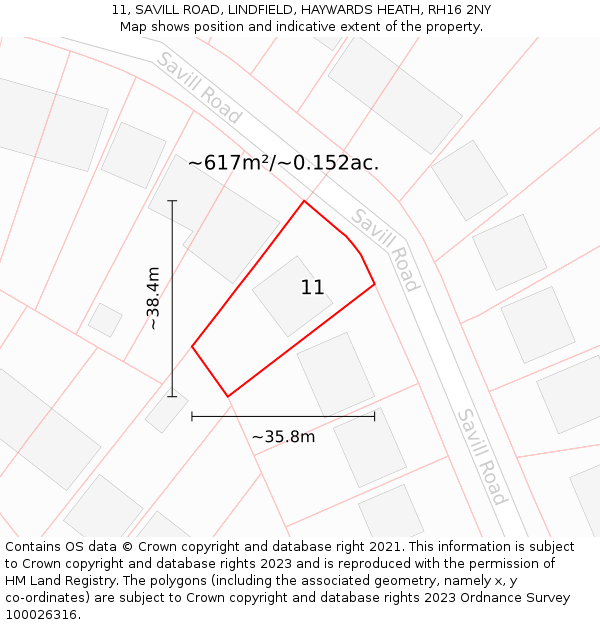 11, SAVILL ROAD, LINDFIELD, HAYWARDS HEATH, RH16 2NY: Plot and title map