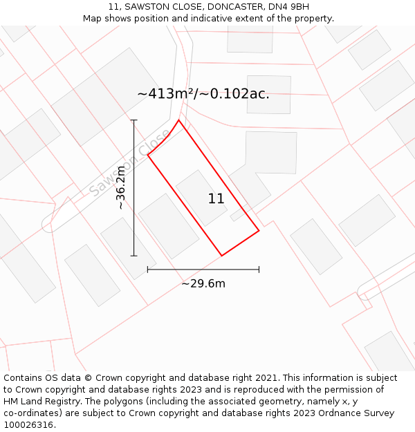 11, SAWSTON CLOSE, DONCASTER, DN4 9BH: Plot and title map