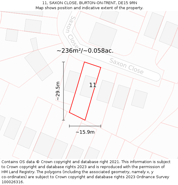 11, SAXON CLOSE, BURTON-ON-TRENT, DE15 9RN: Plot and title map