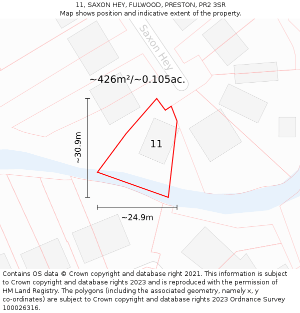 11, SAXON HEY, FULWOOD, PRESTON, PR2 3SR: Plot and title map